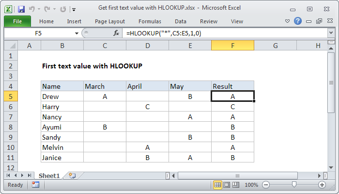 Excel Formula Get First Text Value With HLOOKUP Exceljet